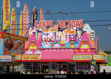 Candy Factory Stand auf dem Delaware State Fairgrounds, Harrington, Delaware. Stockfoto