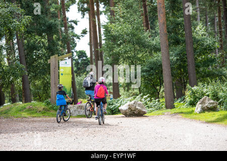 Radfahrer auf ihre Mountainbikes auf einem Pfad bei Go Ape Aktivität im Zentrum Cannock Chase West Midlands Staffordshire uk Stockfoto
