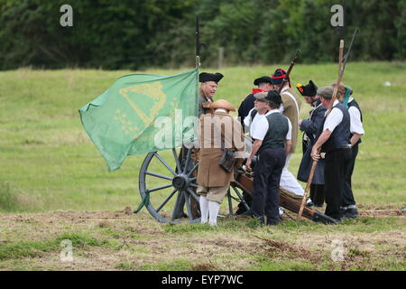 County Wexford, Irland. 2. Aug, zwingt 2015.Image aus der Schlacht von Vinegar Hill-Re-Enactment in der Nähe von Enniscorthy Stadt im County Wexford, Irland, eine historische Schlacht zwischen der United Irishmen und Briten im Jahr 1798. Bildnachweis: Brendan Donnelly/Alamy Live-Nachrichten Stockfoto