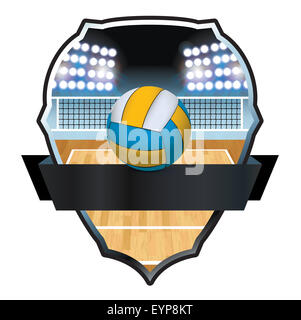 Eine Illustration ein Volleyball, Gericht, und net Abzeichen und Wappen. Stockfoto