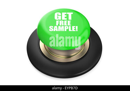 Erhalten Sie kostenlose Probe grüne Taste auf weißem Hintergrund isoliert Stockfoto