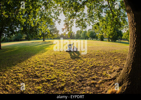 Ein liebendes Paar genießen Sie die Abendsonne unter einem Baum in einem Londoner park Stockfoto