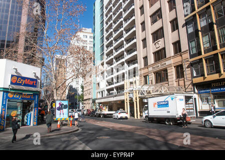 Bürogebäude und Geschäfte an der York Street in zentraler Geschäft Bezirk von Sydney, new-South.Wales, Australien Stockfoto