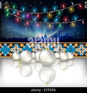 Abstrakte Feier Hintergrund mit Weihnachten Lichter Silhouette von Tallinn und Estland ornament Stock Vektor