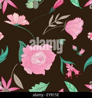 Vektor-Illustration mit Blüten und Blättern im Vintage-Stil Skizze für Textil, Event, Tapetendesign Stock Vektor