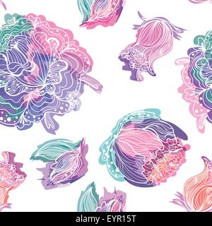 Romantische Pastell nahtlose Hintergrund mit Doodle Skizze Blumen für Hochzeit-Design, Textil- und Tapeten Stock Vektor