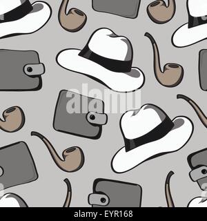 Hintergrund mit Tabakpfeifen, Hüte und Taschen Stock Vektor