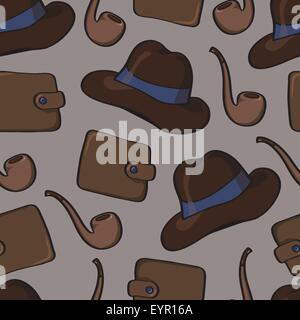 Hintergrund mit Tabakpfeifen, Hüte und Taschen Stock Vektor