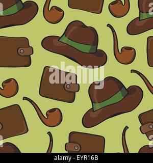 Hintergrund mit Tabakpfeifen, Hüte und Taschen Stock Vektor