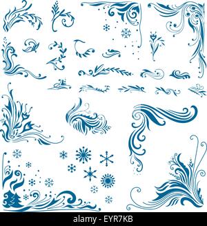 Große Reihe von eleganten Weihnachten Vignetten, Ecken und Schneeflocken Stock Vektor