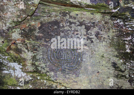 Labyrinth schnitzen Felsental, Cornwall UK Stockfoto