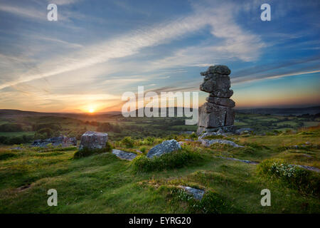 Bowerman die Nase Rock-Stack bei Sonnenuntergang, Dartmoor Nationalpark, Devon Stockfoto