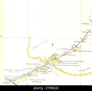 Eine Karte, die aus Flickr ID 11169278014 extrahiert wurde und ein detailliertes geografisches Layout in Bezug auf die Reise durch Marokko und Timbuktu zeigt, wie in dem Buch „Timbuktu Reise durch Marokko“ dargestellt. Stockfoto