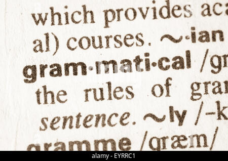 Definition des Wortes grammatische Wörterbuch Stockfoto