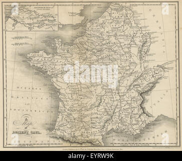 Das Bild zeigt eine Seite aus der „römischen Geschichte“, die Schlüsselmomente und Figuren der römischen Geschichte veranschaulicht und visuelle Dokumentation wichtiger historischer Ereignisse im antiken Rom bietet. Stockfoto