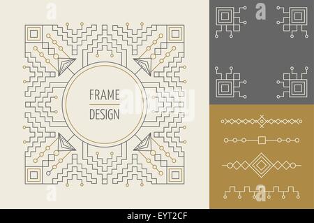 Retro Vintage Hipster set Linie Monogramm Designrahmen und Grenzen im geometrischen Moder-Stil. Ideal für Grußkarte Stock Vektor