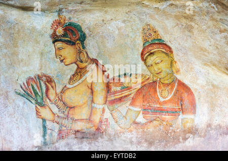 Wandmalereien von Sigiriya, Sri Lanka Stockfoto