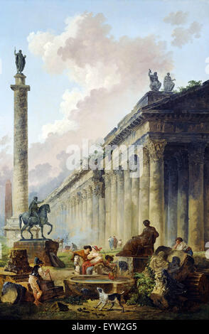 Hubert Robert, imaginären Blick auf Rom mit Reiterstatue des Marcus Aurelius, die Säule des Trajan und ein Tempel 1786 Öl auf c Stockfoto