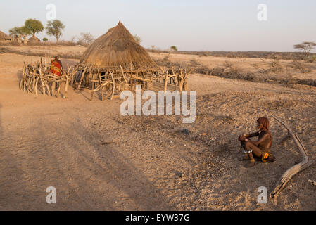 Hamer Gehöft, Turmi, South Omo Valley, Äthiopien Stockfoto