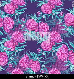 Nahtlose Kachel können Aquarell Textur mit rosa Blüten und Türkis lässt in Leidenschaft Romas Stil für Textil-, Wallaper und werden Stockfoto