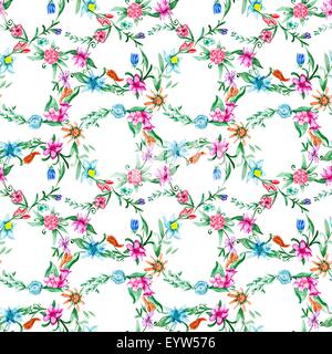 Nahtloser floraler Hintergrund mit bunten Blumen, frisch und hell Stockfoto