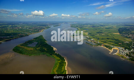 Gezeiten Bäche bei Ebbe auf Halbkalbsand Insel in der Elbe, in der Nähe von Wedel und Jork, Niedersachsen, Deutschland Stockfoto