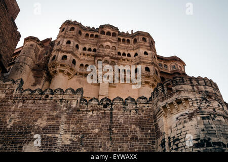 Rückseite des Mehrangarh Fort, Meherangarh, Jodhpur, Rajasthan, Indien Stockfoto