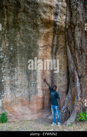 Felsmalereien von Chongoni Bereich, UNESCO World Heritage Site, Malawi, Afrika Stockfoto