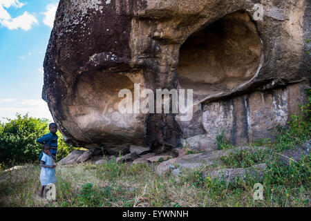 Felsmalereien von Chongoni Bereich, UNESCO World Heritage Site, Malawi, Afrika Stockfoto