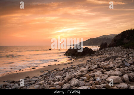 Sonnenuntergang am Will Rogers Beach, Pacific Palisades, Kalifornien, Vereinigte Staaten von Amerika, Nordamerika Stockfoto