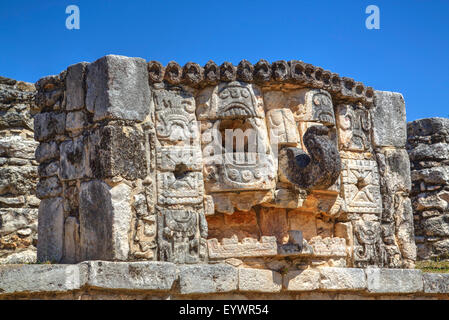 Stein-Maske der Gott Chac, Mayapan, Maya-Ausgrabungsstätte, Yucatan, Mexiko, Nordamerika Stockfoto