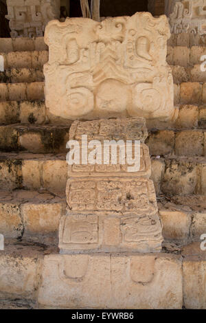 Stuck-Skulptur, Grab des Ukit Kan Lek Tok, Maya-Herrscher, die Akropolis, Ek Balam, Maya-Ausgrabungsstätte, Yucatan, Mexiko Stockfoto