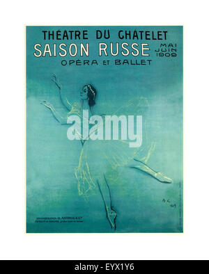 Russische Ballett-Plakat von Valentin Serov mit renommierten Symbol Ballerina Anna Pavlova Theatre du Chatelet Saison Russe 1909 Stockfoto