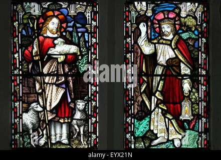 Glasmalerei-Fenster Darstellung "The Good Shepherd" und "The Light Of The World" Stockfoto