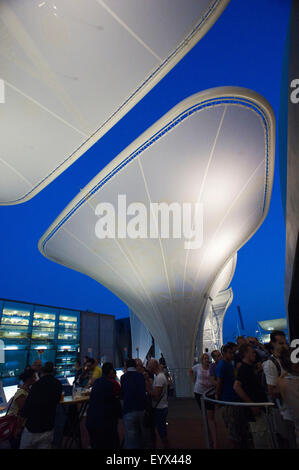 Italien Mailand Expo deutschen Pavillon im freien Abend 2015, Architektur, Architektur, Stadt, Brandneu, Europa, europäisch, Stockfoto