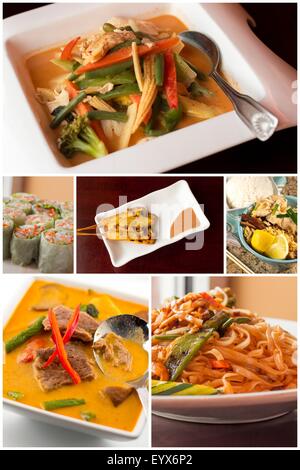 Auswahl an beliebten thailändischen Gerichten in Essen Collage Bilder Stockfoto