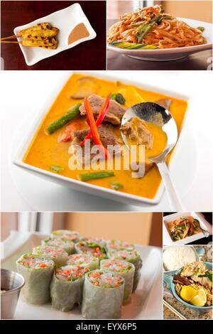 Auswahl an beliebten thailändischen Gerichten in Essen Collage Bilder Stockfoto