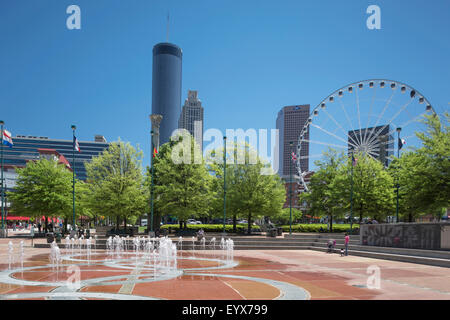 BRUNNEN DER CENTENNIAL OLYMPIC PARK DOWNTOWN SKYLINE ATLANTA GEORGIA USA Stockfoto