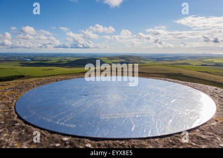 Orientierungstafel auf dem Gipfel des Foel Eryr, in den Preseli-Bergen in der Nähe von Fishguard, Pembrokeshire, Wales, UK Stockfoto