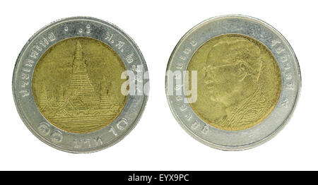 10 thai Baht Münze isoliert auf weißem Hintergrund - Einstellung Stockfoto