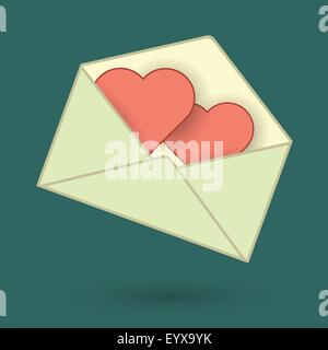 Zwei abstrakte Herzen in Umschlag als Liebe Nachricht Vektor-Illustration. Stock Vektor