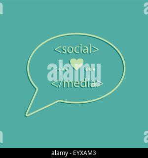 Sprechblase mit social-Media-Tags und Herz-Symbol-Vektor-Illustration. Stock Vektor