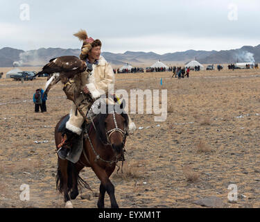 Der Wettbewerbs-Seite bei der Eagle Festival, Ölgii, westliche Mongolei Stockfoto