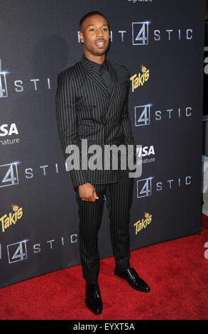 Brooklyn, NY, USA. 4. August 2015. Michael B. Jordan bei der Ankunft für FANTASTIC FOUR Premiere, Kinos in Williamsburg, Brooklyn, NY 4. August 2015. Bildnachweis: Kristin Callahan/Everett Collection/Alamy Live-Nachrichten Stockfoto