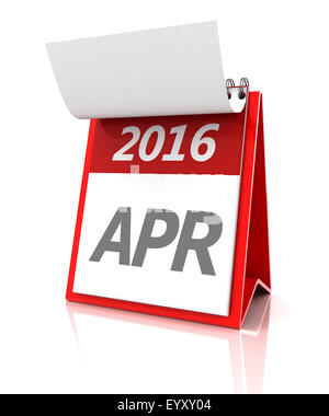 April 2016 Kalender, 3d render Stockfoto