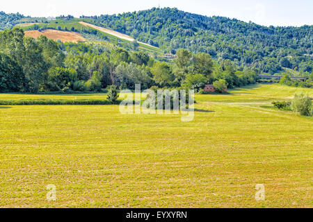 Anbauflächen nach der Weizenernte in der Region Emilia-Romagna in Norditalien an einem sonnigen Sommertag Stockfoto