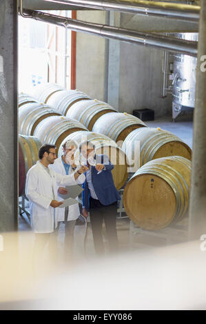 Winzer Wein im Weingut Keller prüfen Stockfoto