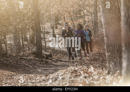 Läufer auf unbefestigten Weg im Wald joggen Stockfoto