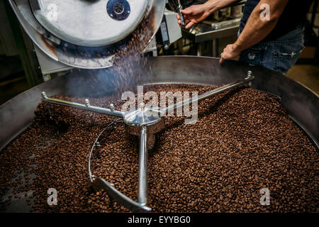 Kaukasische Röster Kaffee Maschinen arbeiten Stockfoto