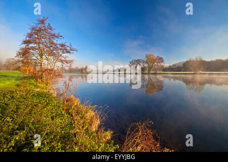 Ruhr-River im herbstlichen Morgenlicht, Witten, Ruhrgebiet, Nordrhein-Westfalen, Deutschland Stockfoto